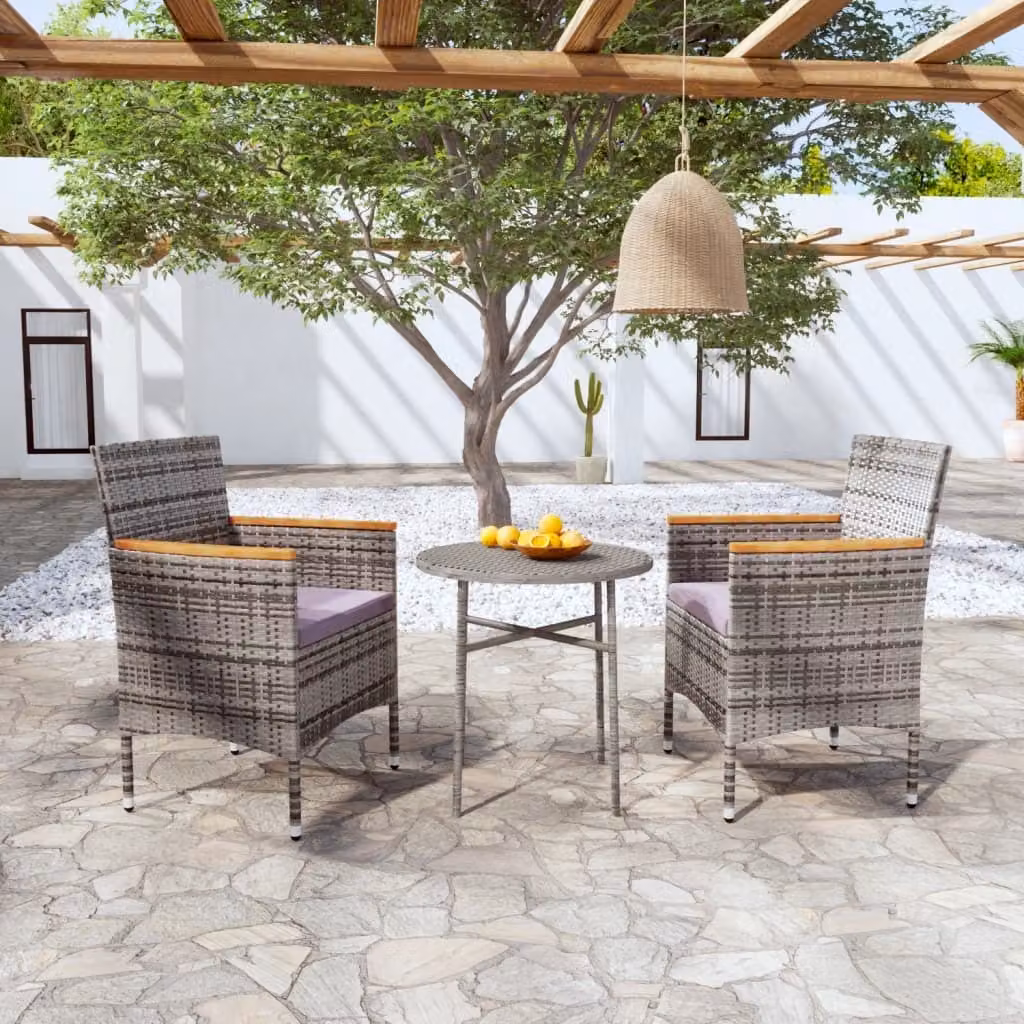 Maison Exclusive - Set da pranzo da giardino 3 pezzi in polyrattan grigio