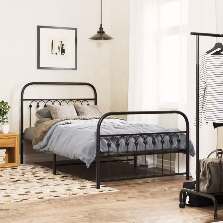 vidaXL Giroletto in metallo nero con testiera e pediera L/P/H: 100 x 200 cm