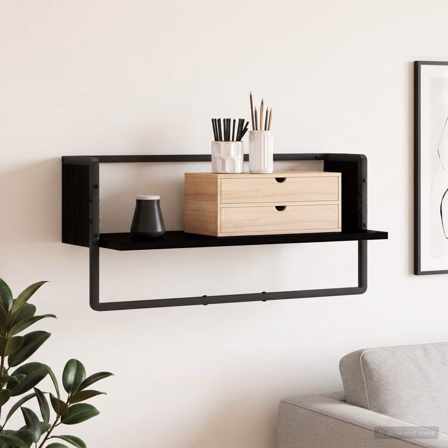 Scaffale da parete moderno vidaXL in metallo e MDF nero L 65 x P 25 x H 30 cm