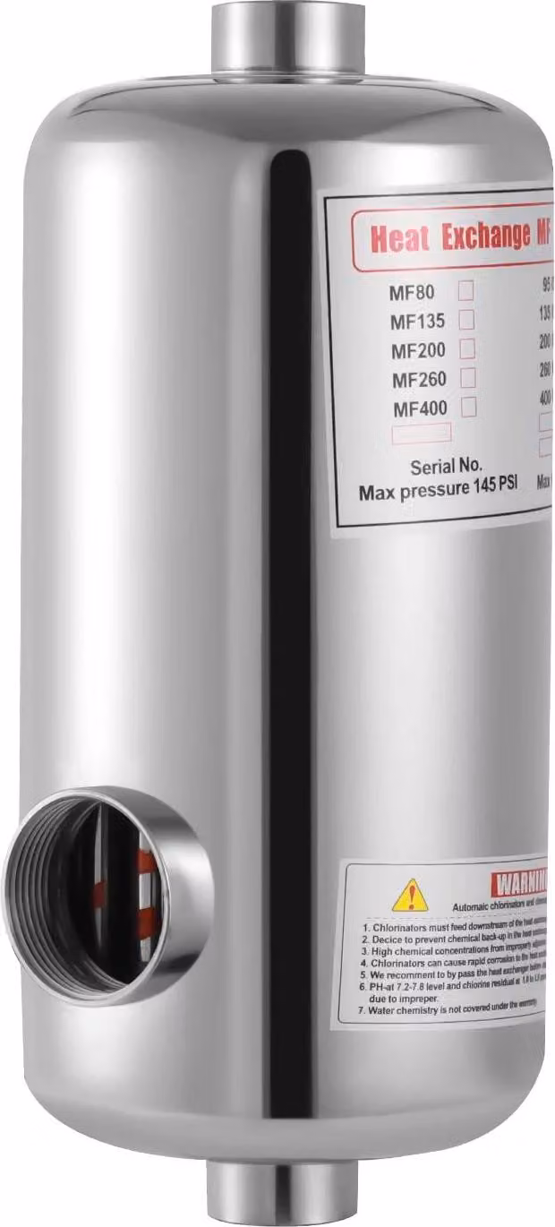 Riscaldatore per piscina - Scaldacqua elettrico/scambiatore di calore - Potenza 28 kW - Acciaio inossidabile 304 - Circuito piscina 10 bar - Circuito acqua calda 5 bar - Lucidato