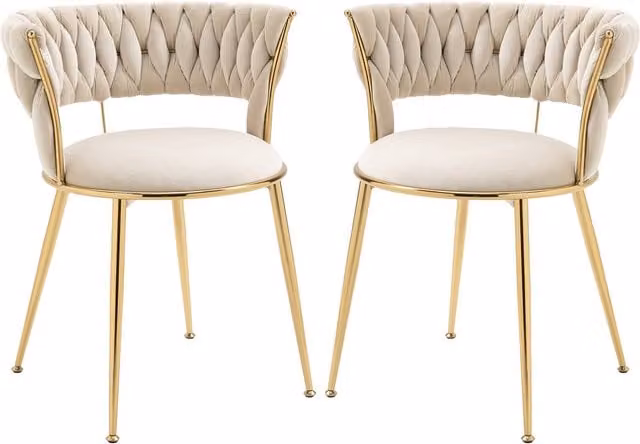Set di 2 Sedie da Pranzo Moderne in Velluto Bianco con Braccioli Aosom
