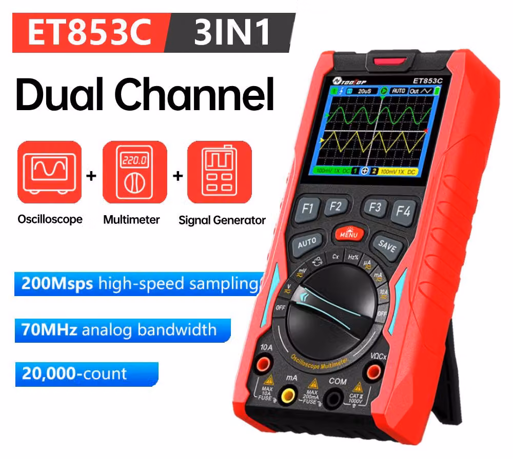 Multimetro oscilloscopio portatile a 2 canali - Banda passante di 70 MHz - 20000 conteggi