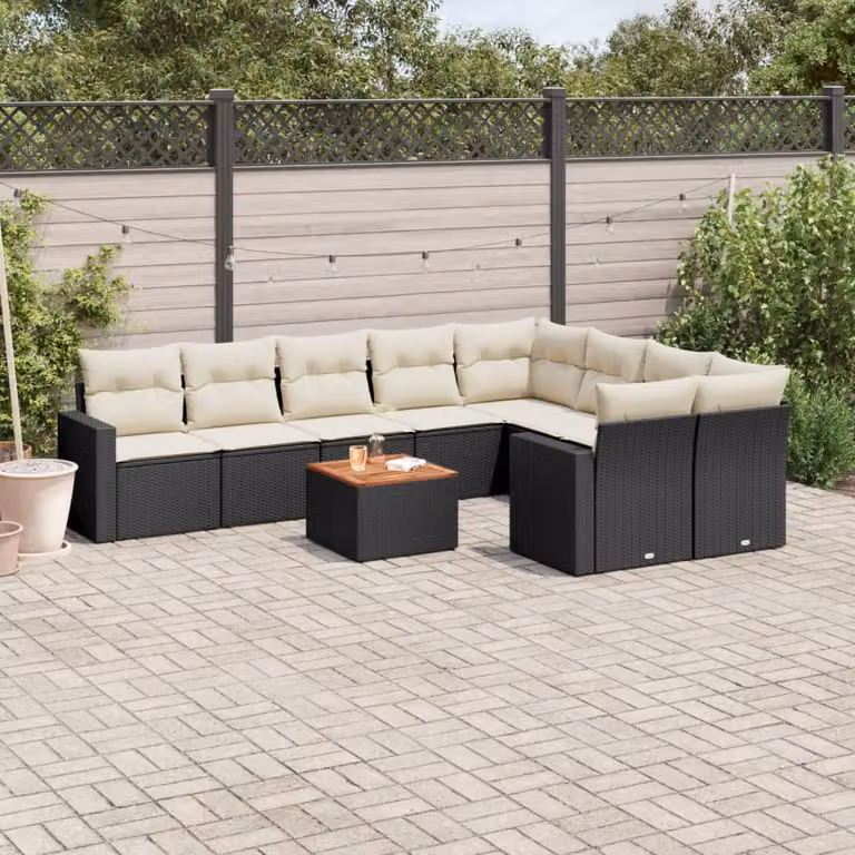 Set di divani da giardino vidaXL a forma di L in polyrattan nero con cuscini e tavolino da esterno