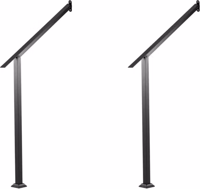 Set di 2 corrimano per scale regolabili 0-150 gradi in acciaio zincato nero per interni ed esterni, L 119 x P 9 x H 100 cm