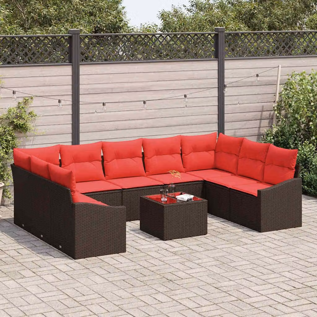Maison Exclusive - Set di divani da esterno, 10 pezzi, color marrone [Materiale sintetico]: rattan sintetico