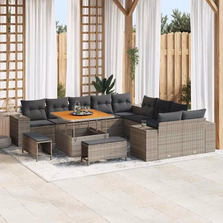 Maison Exclusive - Set da giardino composto da 13 pezzi, divano, colore grigio, realizzato in rattan sintetico