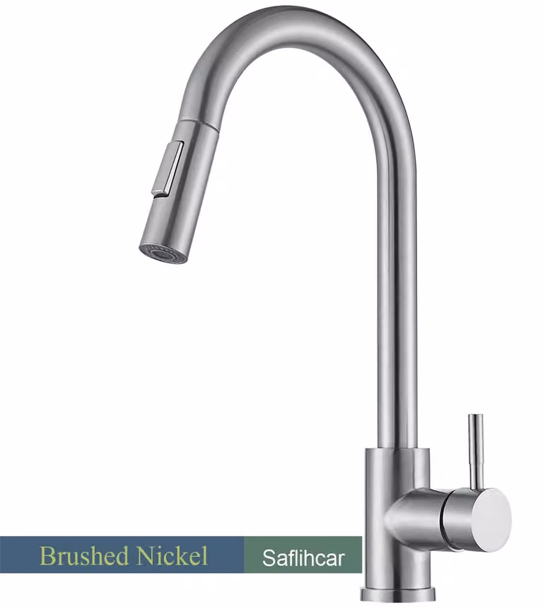 Miscelatore per lavello da cucina - Miscelatore estraibile - Tubo flessibile - Rotazione a 360° - Miscelatore monocomando per acqua calda e fredda - Installazione con un foro - Acciaio inossidabile - Finitura in nichel spazzolato