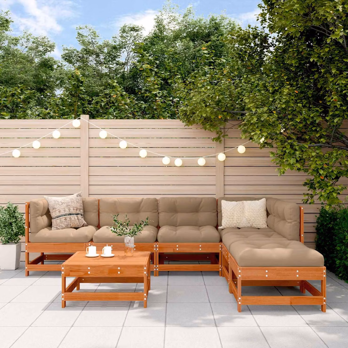 Maison Exclusive - Set da lounge per giardino, 7 pezzi, color marrone cera, legno di pino massello