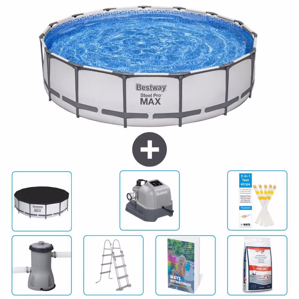 Bestway Steel Pro MAX, piscina in acciaio, forma rotonda, dimensioni 457x122 cm, composta da 6 parti, modello S649