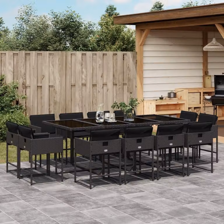 Maison Exclusive - Set da Pranzo da Giardino 13pz con Cuscini Nero in Polyrattan