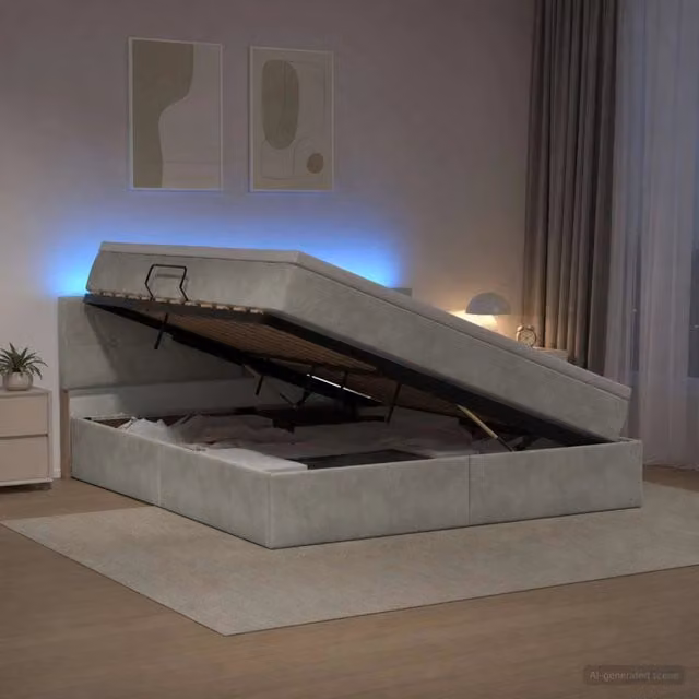 Letto con contenitore e illuminazione LED vidaXL in tessuto grigio con materasso a molle L/P/H: 180 x 200 x 204 cm