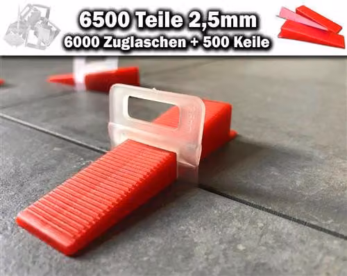 6000 linguette di trazione da 2,5 mm + 500 cunei - Sistema di livellamento piastrelle KACHEL GOTT®