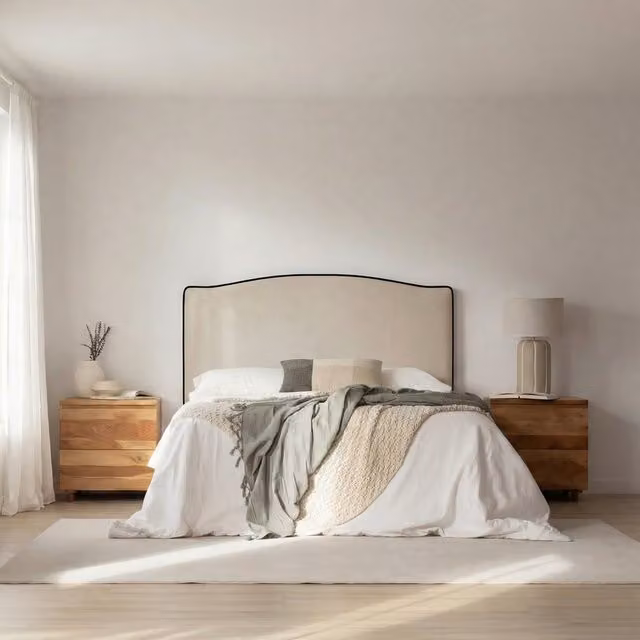 Testiera imbottita Banak per letto da 180 cm personalizzabile in tessuto nero o beige
