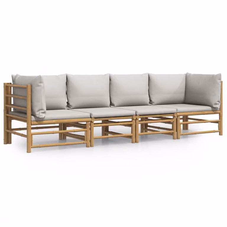 Set Salotto da Giardino 4pz con Cuscini Grigio Chiaro Bambù