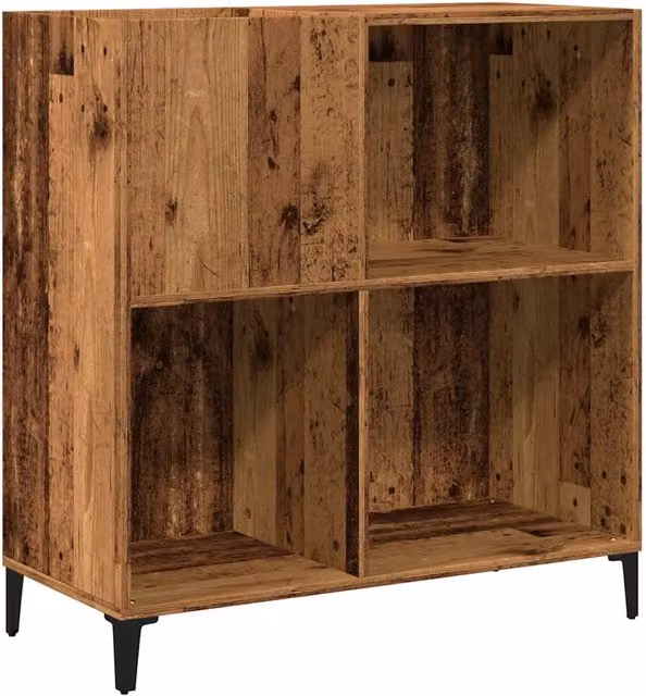 Mobile Porta Dischi in Legno Antico e Metallo Stile Industrial L: 84,5 cm, P: 38 cm, H: 89 cm