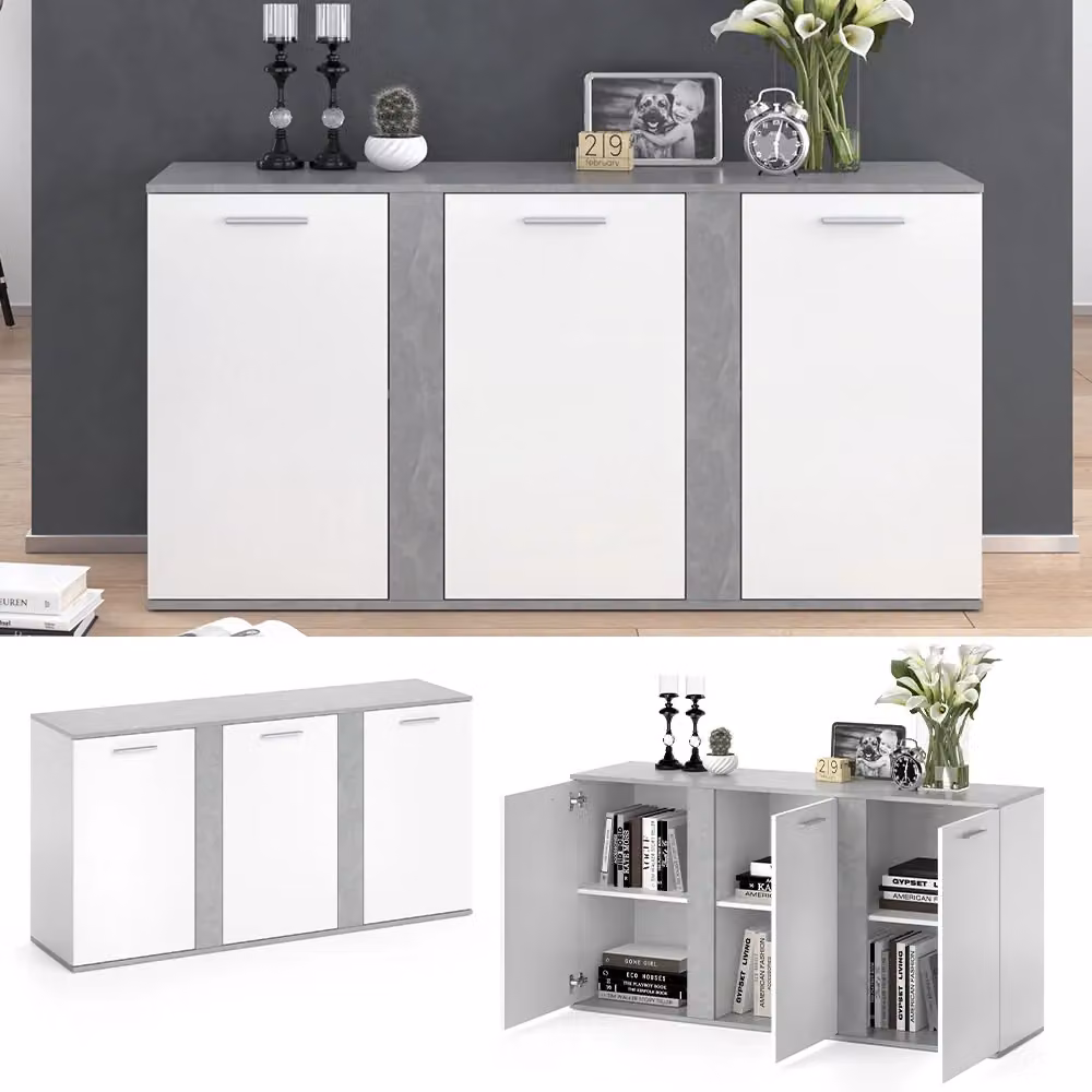 Credenza Novelli in calcestruzzo con ante Vicco, grigio e bianco, L: 80 cm, P: 40 cm, H: 51 cm – 2