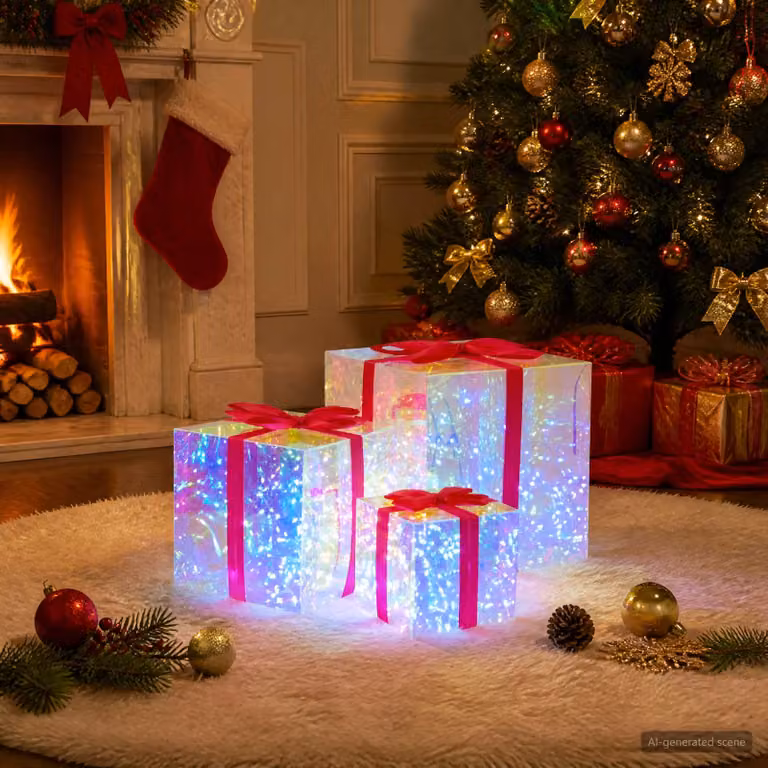 vidaXL Scatola regalo a LED iridescente prismatica 3 pz Multicolore