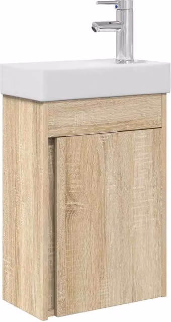Mobile Bagno Moderno DESIGN IN con Lavabo in Ceramica Bianca e Armadietto in Rovere Sonoma L: 40,5 cm, P: 22,5 cm, H: 62 cm