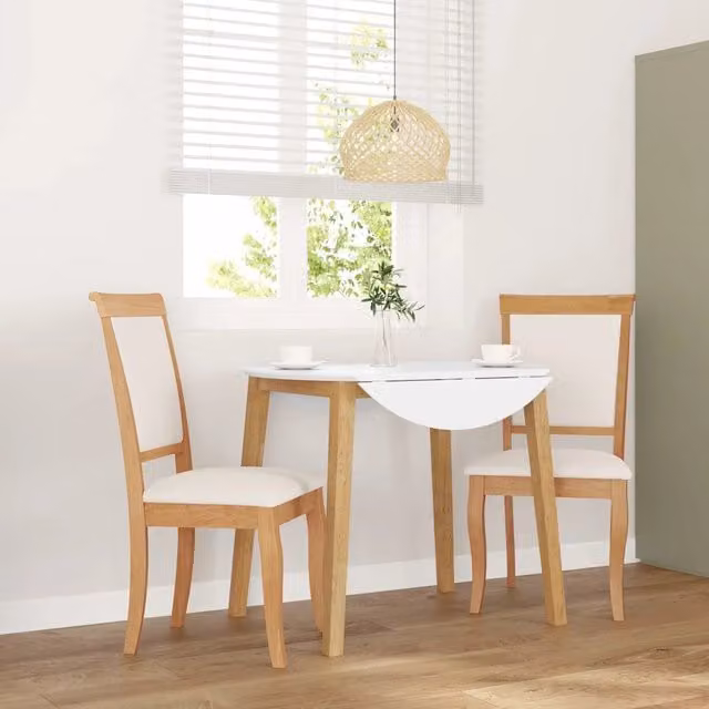 Set di 2 sedie da pranzo vidaXL in legno massello di gomma con cuscini in tessuto beige e bianco per soggiorno o cucina
