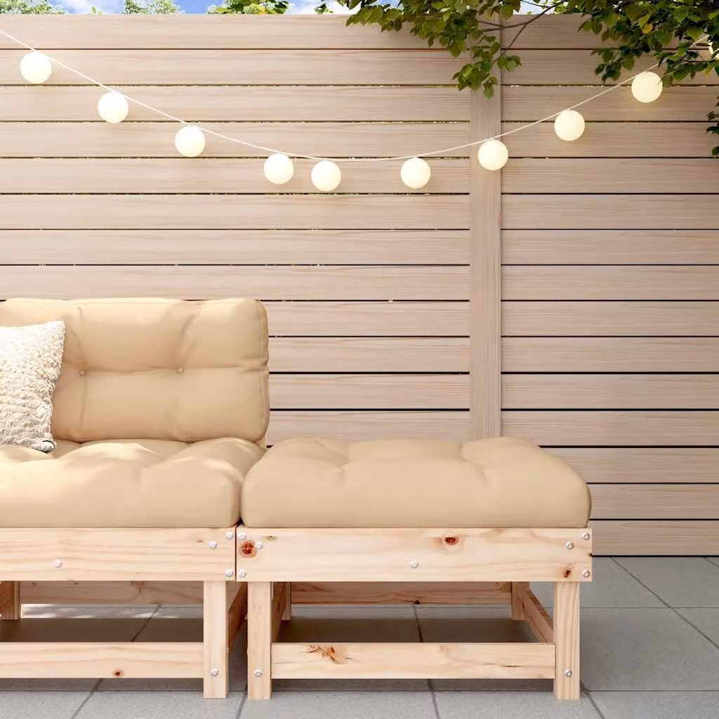 vidaXL Poggiapiedi da Giardino in Legno di Pino con Cuscini Beige e Marrone