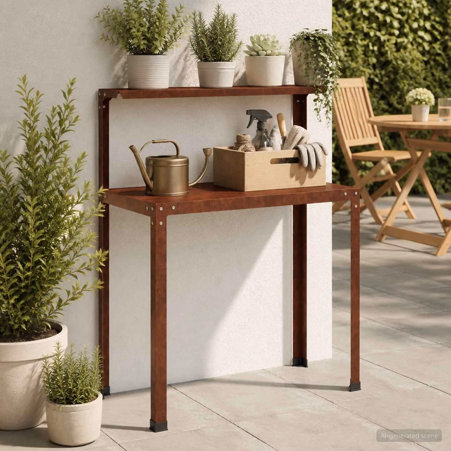 vidaXL Tavolo da rinvaso in metallo color marrone con finitura opaca, L/P/H: 80 x 50 x 104 cm