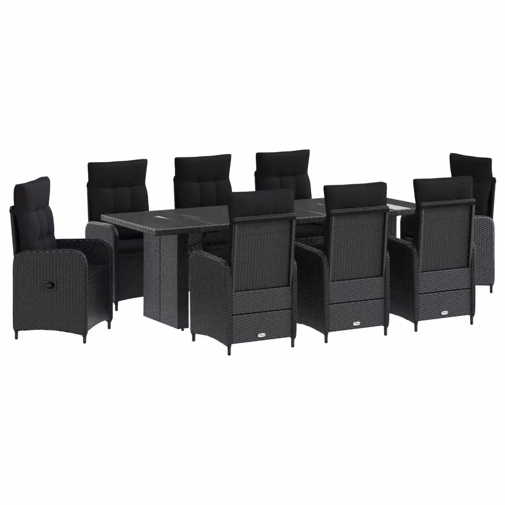 Set da pranzo per esterni vidaXL in polyrattan nero con tavolo in legno di acacia per giardino e terrazza, 9 pezzi – 2