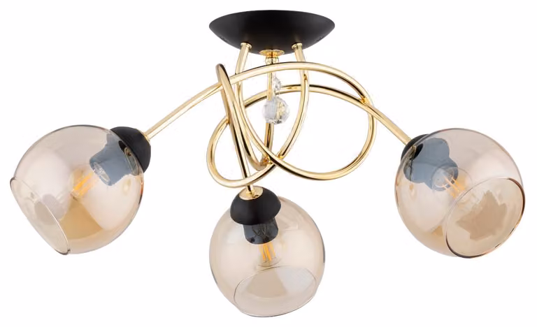 Lampada da soffitto MODENA nero-oro-ambra 3xE27x15W in metallo, dimensioni: 30x50x60 cm, IP20, Alfa