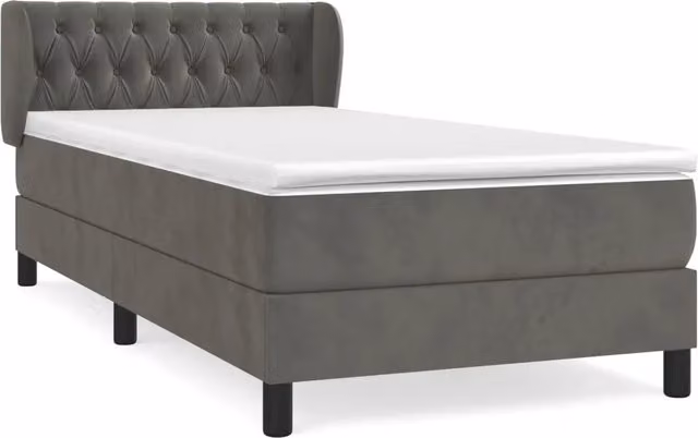Letto singolo | Letto per adulti | Giroletto a Molle con Materasso Grigio Scuro 90x190 cm Velluto