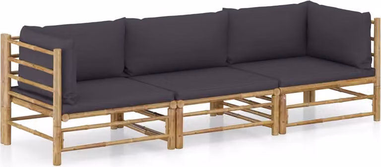 Maison Exclusive - Set da giardino a 3 pezzi con cuscini grigio scuro in bambù