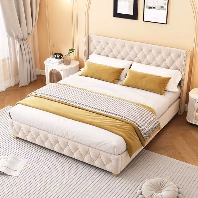 Letto Imbottito 180x200 con Testiera e Rete a Doghe ¨C Xylo ¨C Velluto Beige