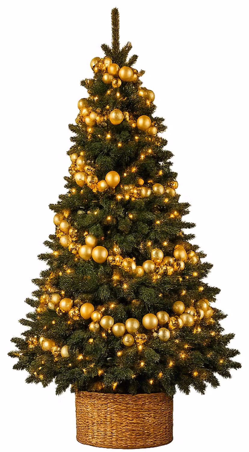 Albero di Natale artificiale 180 cm – KRÁLOVSKÁ ZLATÁ, decorato con 240 ornamenti natalizi, incl. supporto