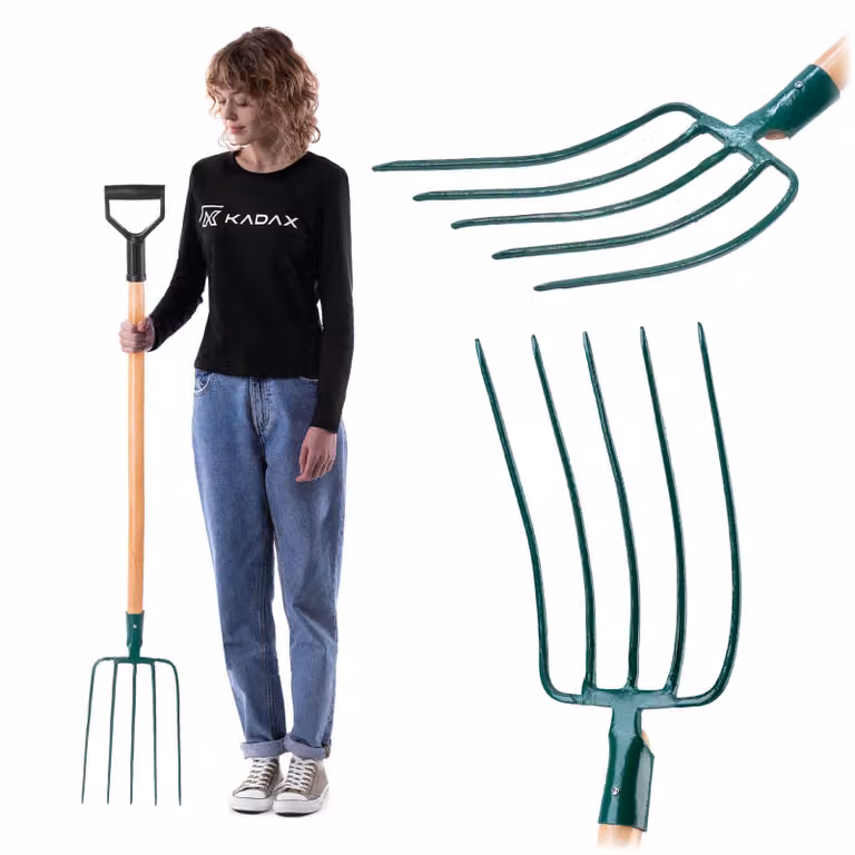 Forca da fieno in acciaio KADAX, forca con manico lungo in legno, forca, forca da giardino, forca da vanga
