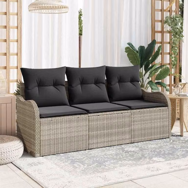 Maison Exclusive - Set Divano da Giardino 3 pcs Grigio chiaro Poly Rattan