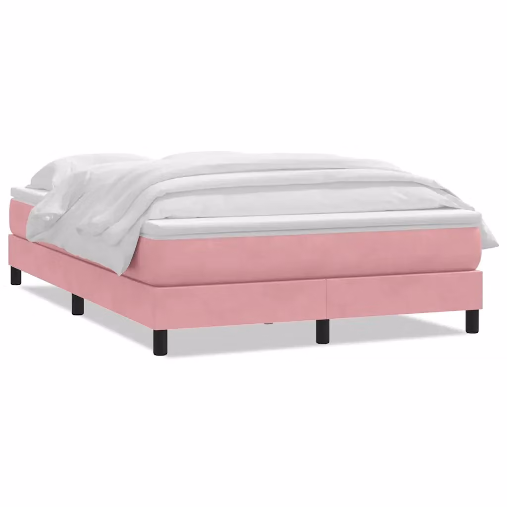 Letto con Giroletto a Molle e Materasso Ibrido vidaXL in Velluto Rosa e Bianco L/P/H: 140 x 213 x 25 cm – 2