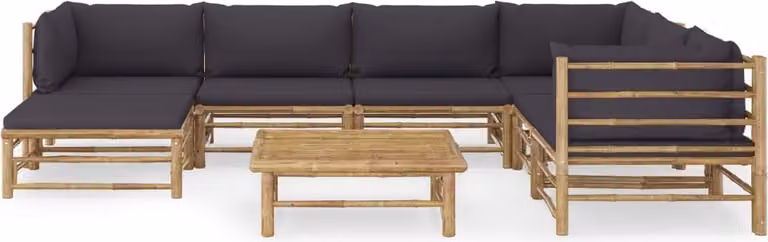 Set Salotto da Giardino 8pz con Cuscini Grigio Scuro Bambù