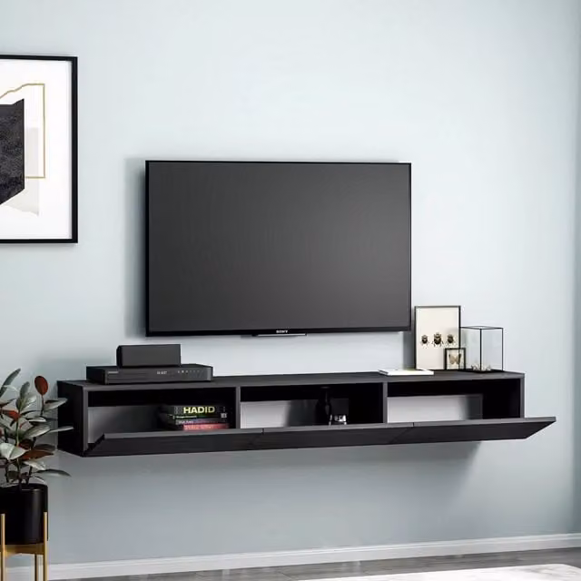 Mobile Porta TV Lariano DMORA con 3 Ante, Nero Opaco, L 180 cm x P 31 cm x H 26 cm