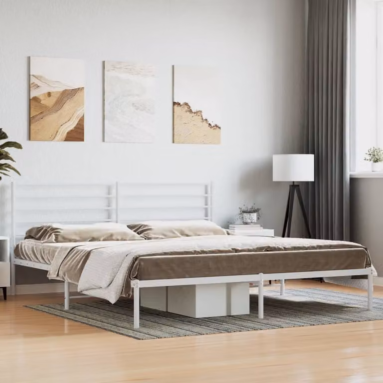 The Living Store Struttura letto con testiera in metallo bianco 180x200 cm