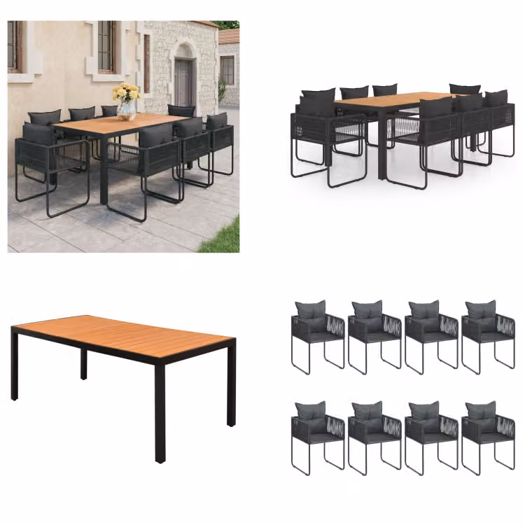 vidaXL Set da pranzo da giardino 9 pezzi in PVC rattan nero e marrone - Set di mobili da giardino - Set di mobili da giardino - Tavolo e sedie da giardino - Tavoli e sedie da giardino