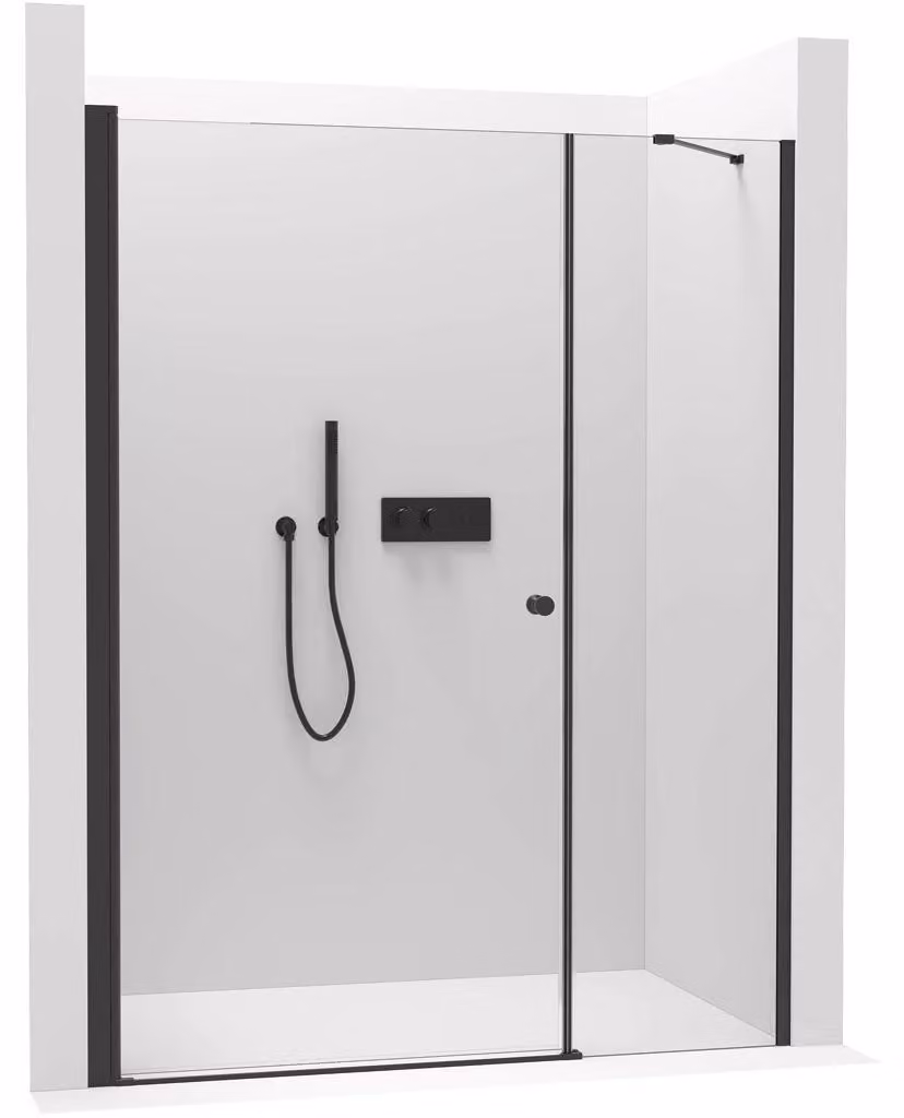 Porta doccia a battente Antelo con parte fissa, sinistra/destra - 6 mm - vetro trasparente opaco nero - 130(90+40)x190 cm