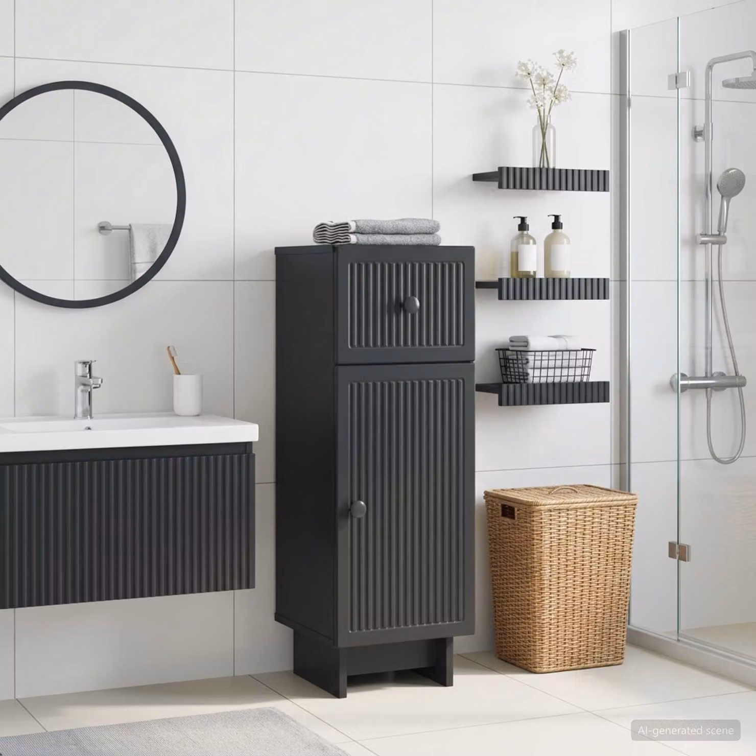 Mobiletto da bagno moderno vidaXL EDE nero con ante a cerniera, L 30 cm, P 31 cm, H 80 cm