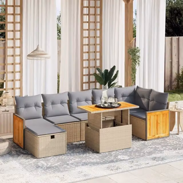 Set Divano da Giardino 8 pz con Cuscini Beige in Polyrattan 3276258