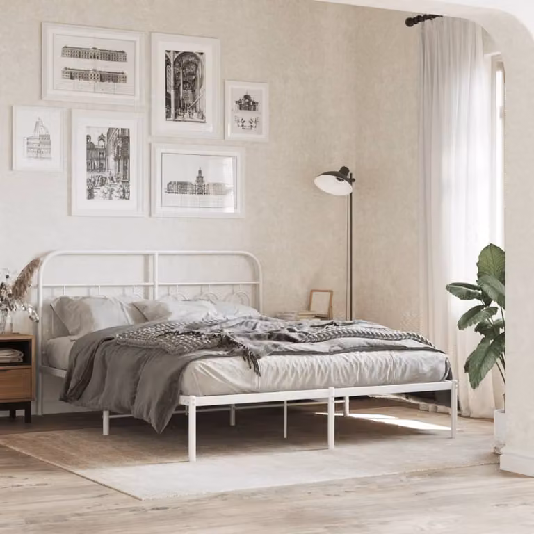 vidaXL Giroletto con Testiera in Metallo Bianco L/P/H: 150 x 200 x 156 cm
