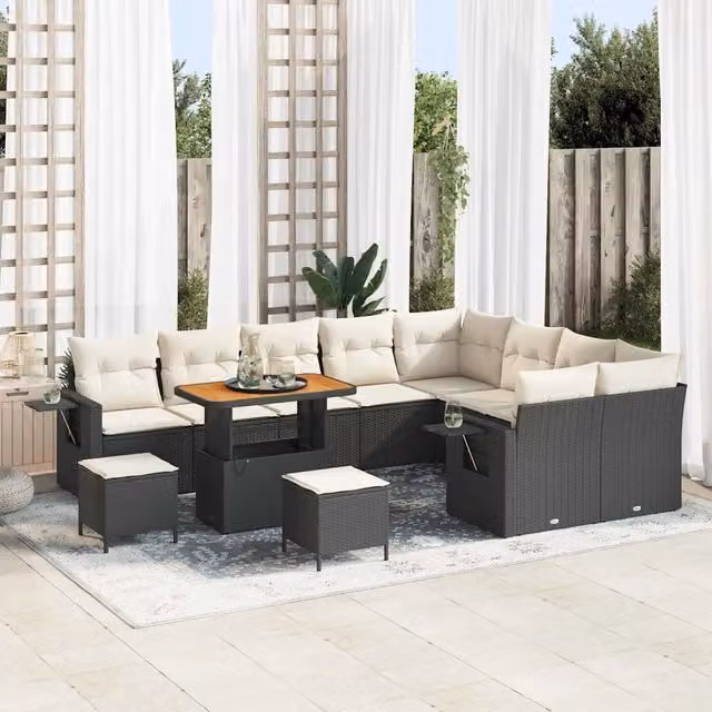 Set Divano da Giardino 12 pz Nero polyrattan 3361785