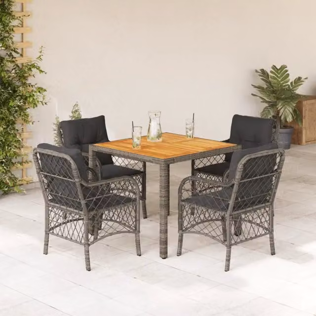 Set da Pranzo da Giardino 5 pz con Cuscini in Polyrattan Grigio 3212049