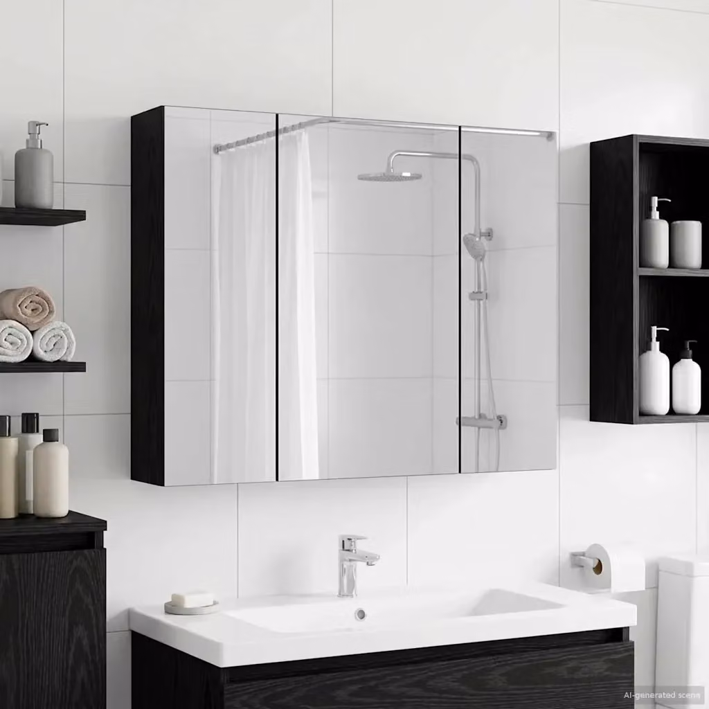 Mobiletto da bagno sospeso DESIGN IN con ante a vetro e ripiani interni, Nero, L: 60 cm, P: 14,5 cm, H: 50 cm – 2