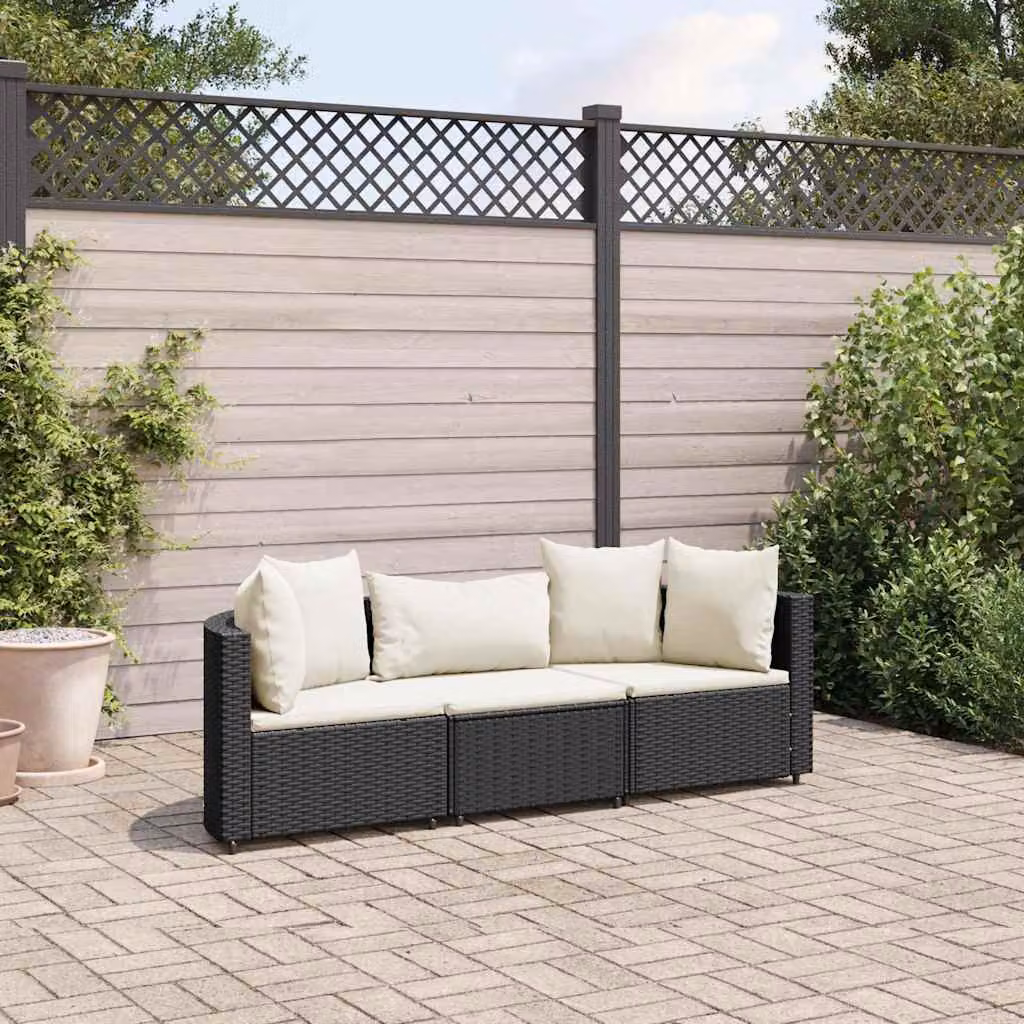 vidaXL Set Divani da Giardino 3 pz Moderno con Cuscini in Polyrattan e Struttura in Acciaio Nero – 1