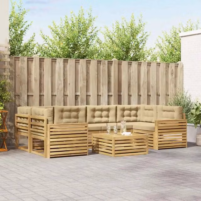 Set di divani da esterno a forma di U vidaXL in legno di acacia con cuscini Bianco e Beige