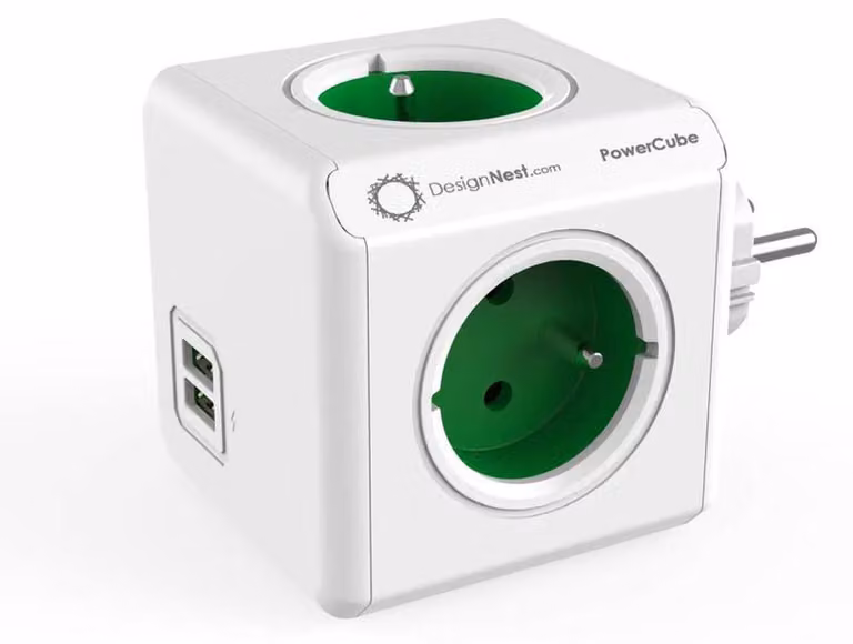 PowerCube Caricatore USB originale, cubo di presa e adattatore da viaggio, verde