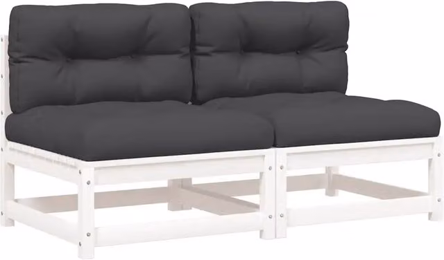 Divani Giardino Senza Braccioli con Cuscini 2 pz-Sofa da giardino-Divano da esterno Pino Bianco
