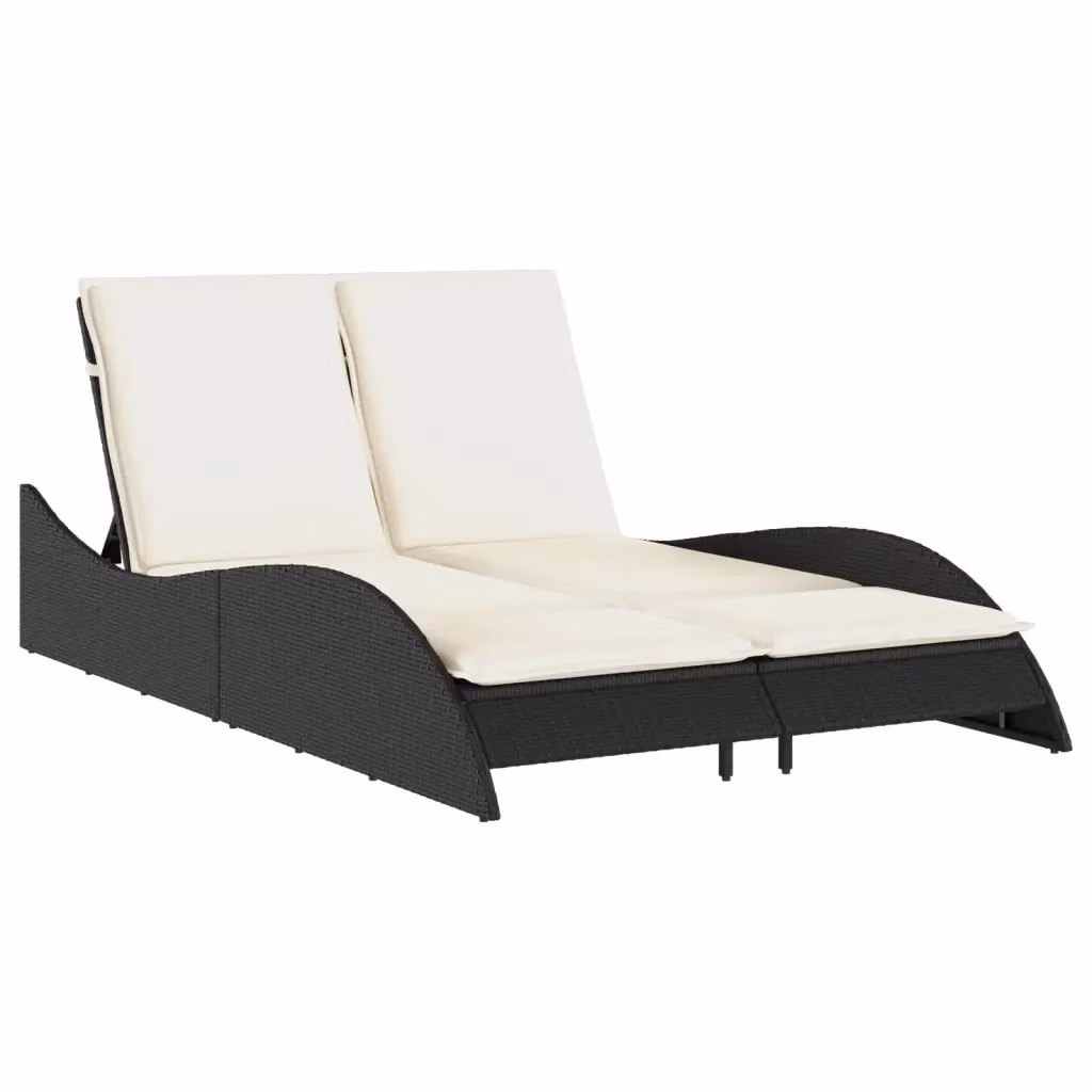 Lettino prendisole vidaXL in polyrattan con cuscini nero e bianco, L/P/H: 114 x 205 x 73 cm – 2